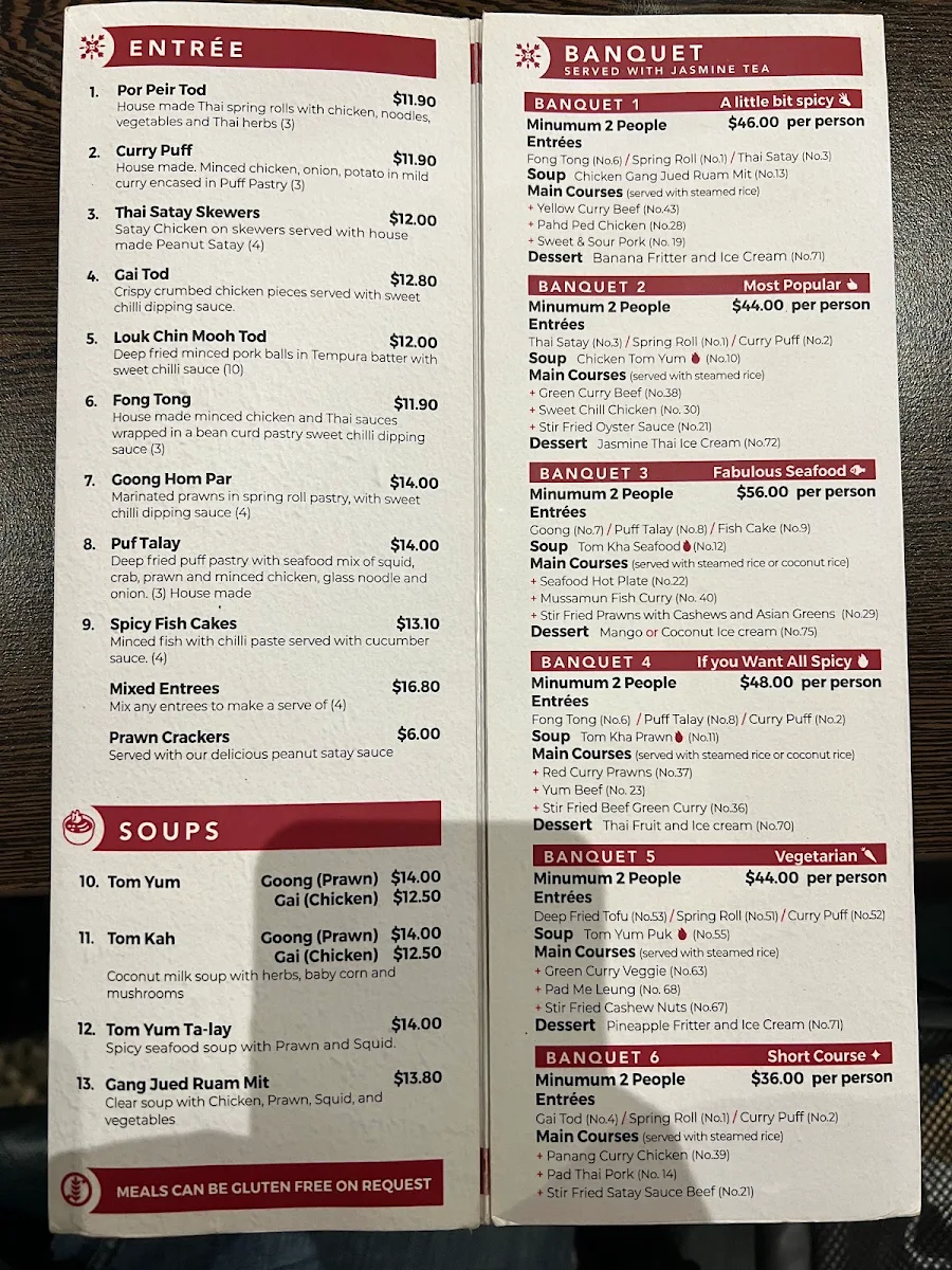 Menu, Red Ginger Thai
