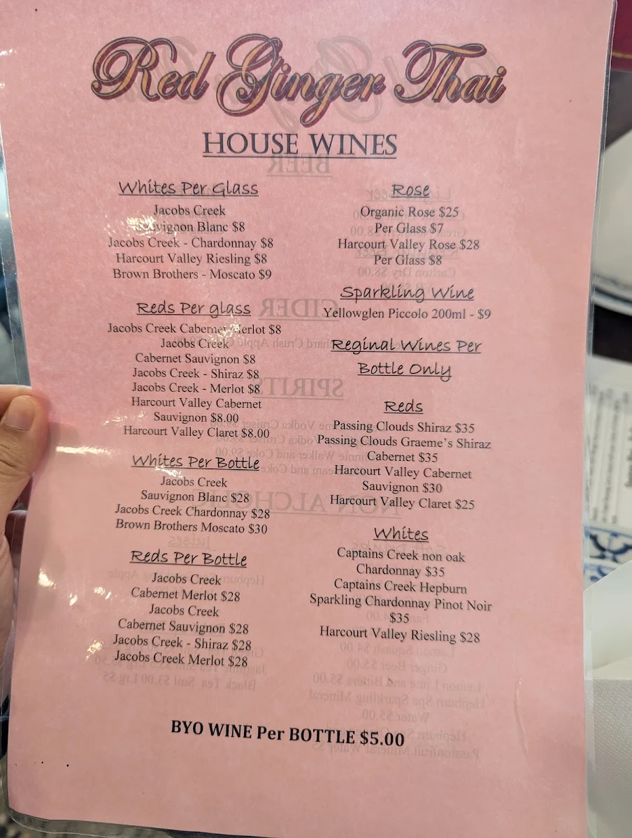 Menu, Red Ginger Thai