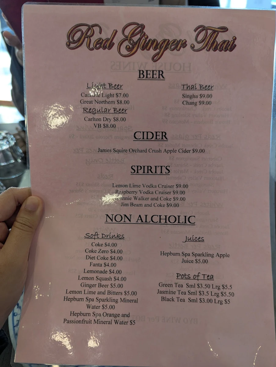 Menu, Red Ginger Thai