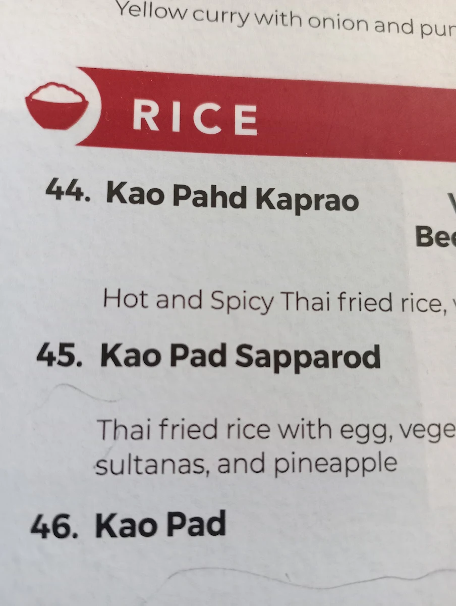 Menu, Red Ginger Thai