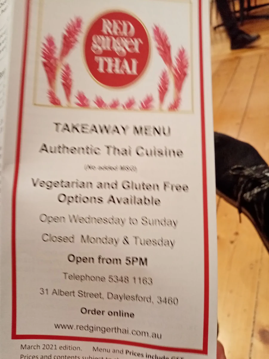 Menu, Red Ginger Thai