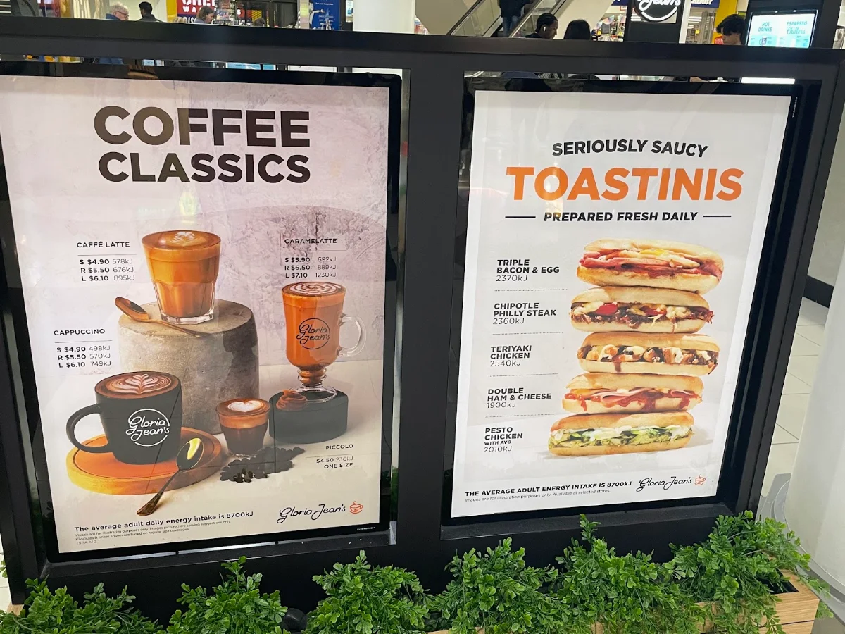Menu, Gloria Jean's Adelaide Myer Centre