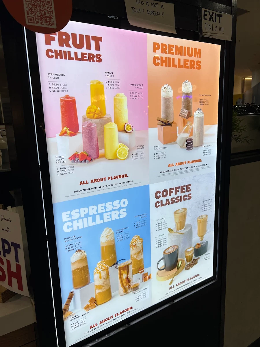 Menu, Gloria Jean's Adelaide Myer Centre
