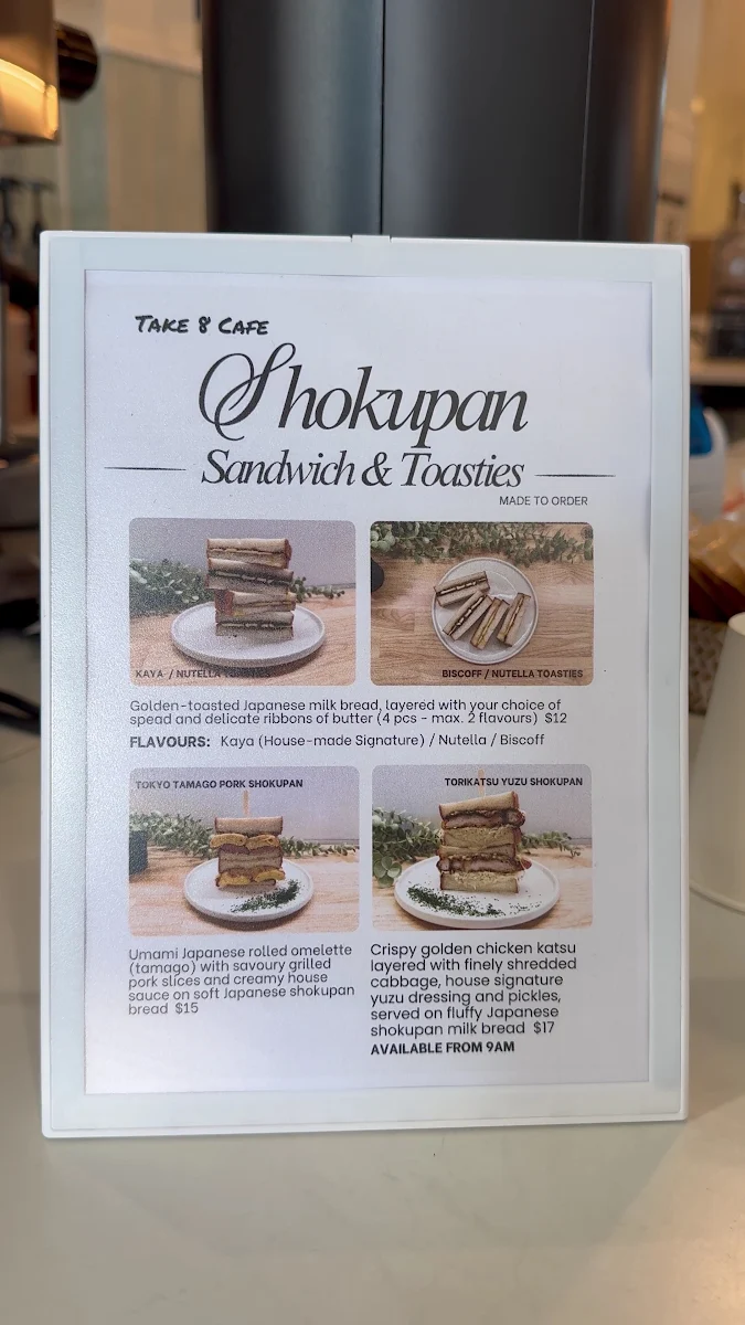 Menu, Take 8 Cafe