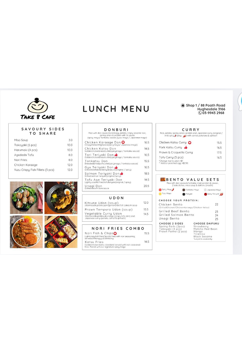 Menu, Take 8 Cafe