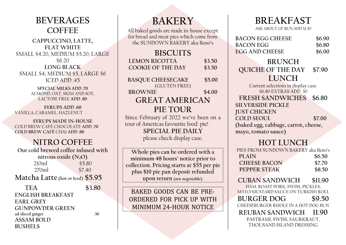 Menu, Cold Brew Café