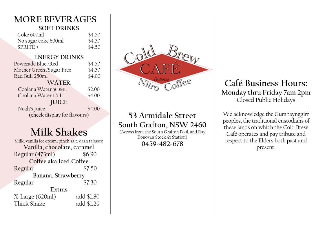 Menu, Cold Brew Café