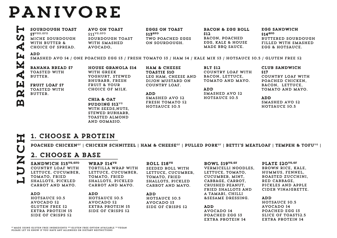 Menu, Panivore