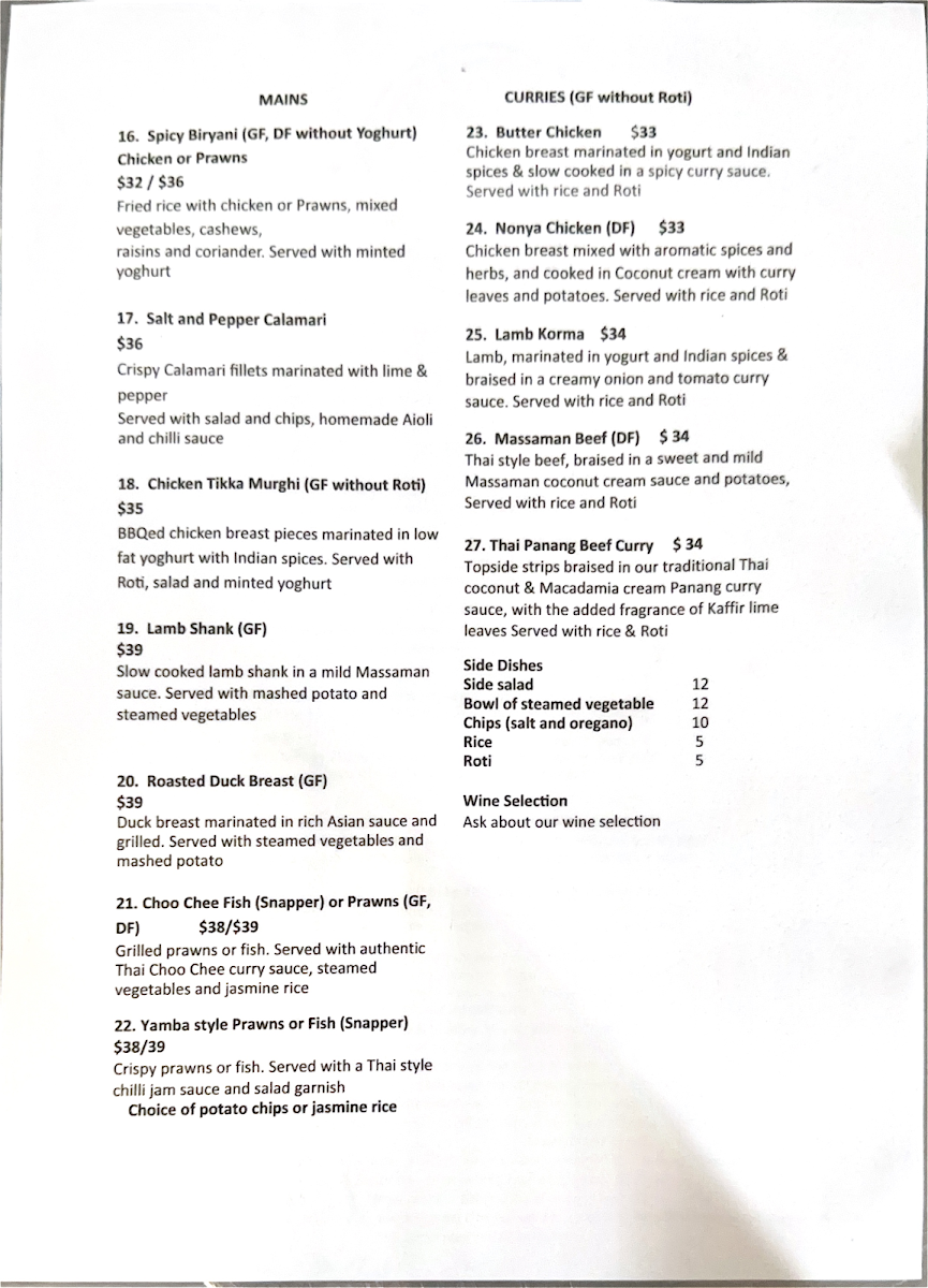 Menu, Sweet and Spicy