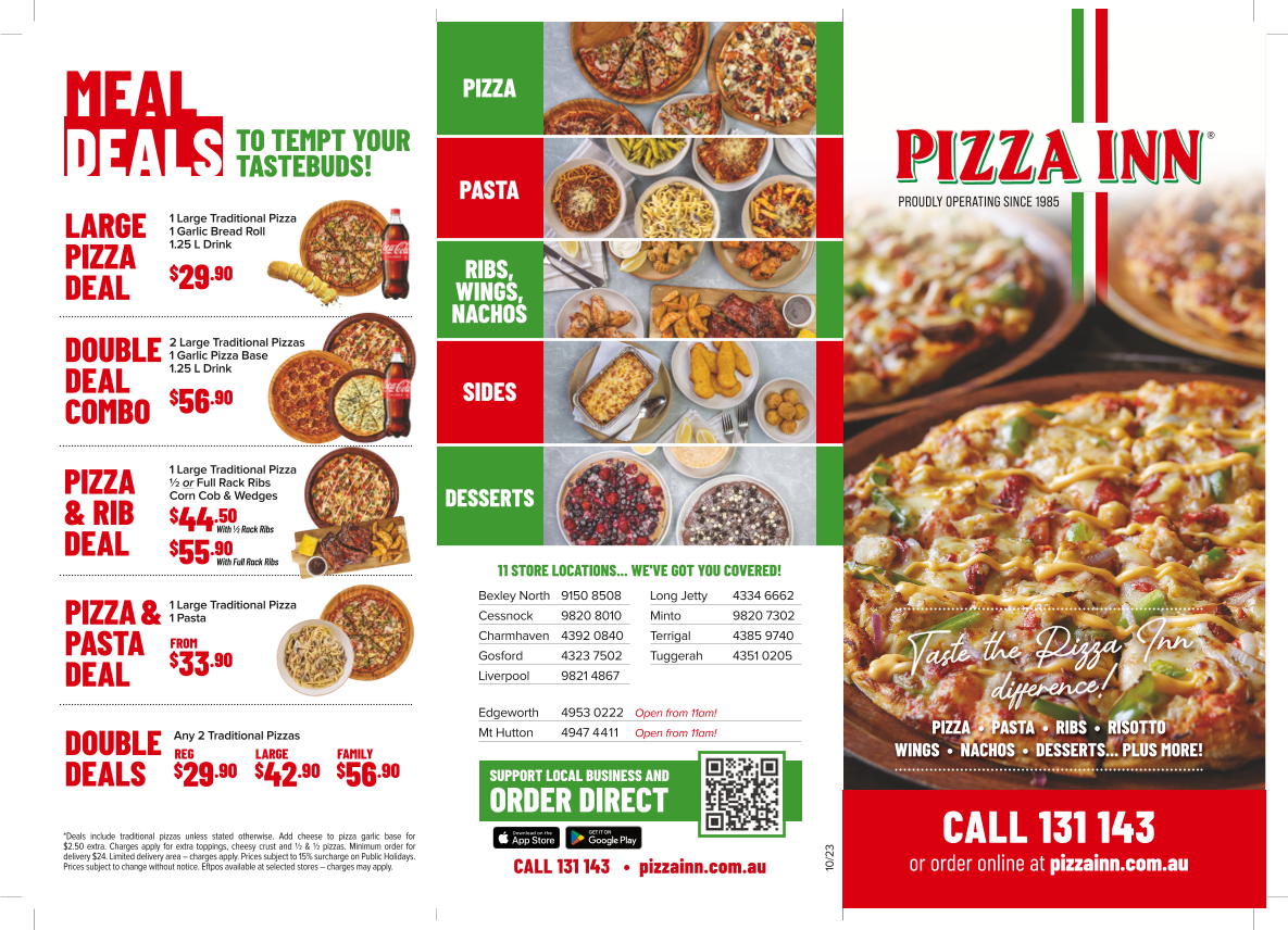 Menu, Pizza Inn