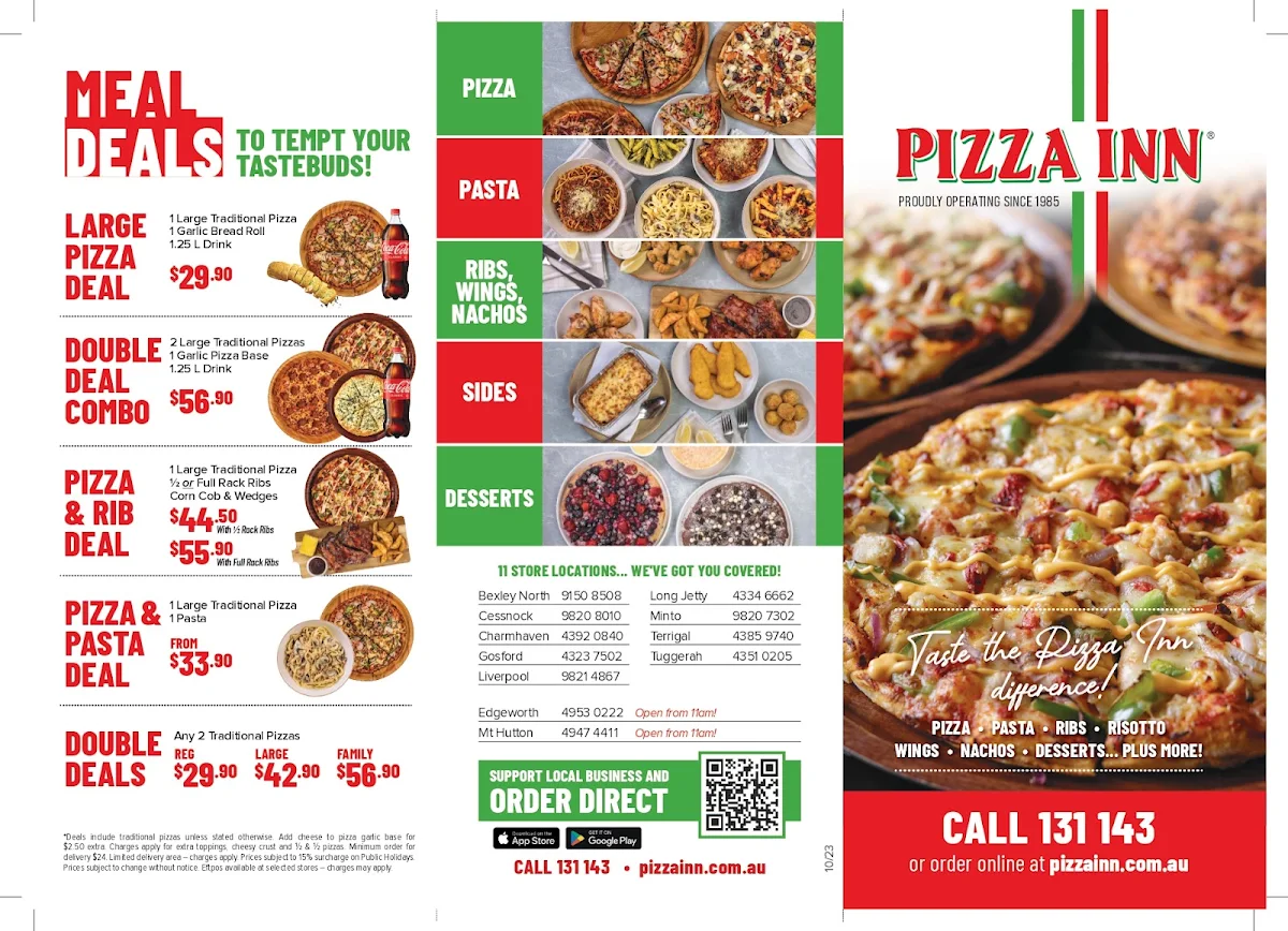 Menu, Pizza Inn