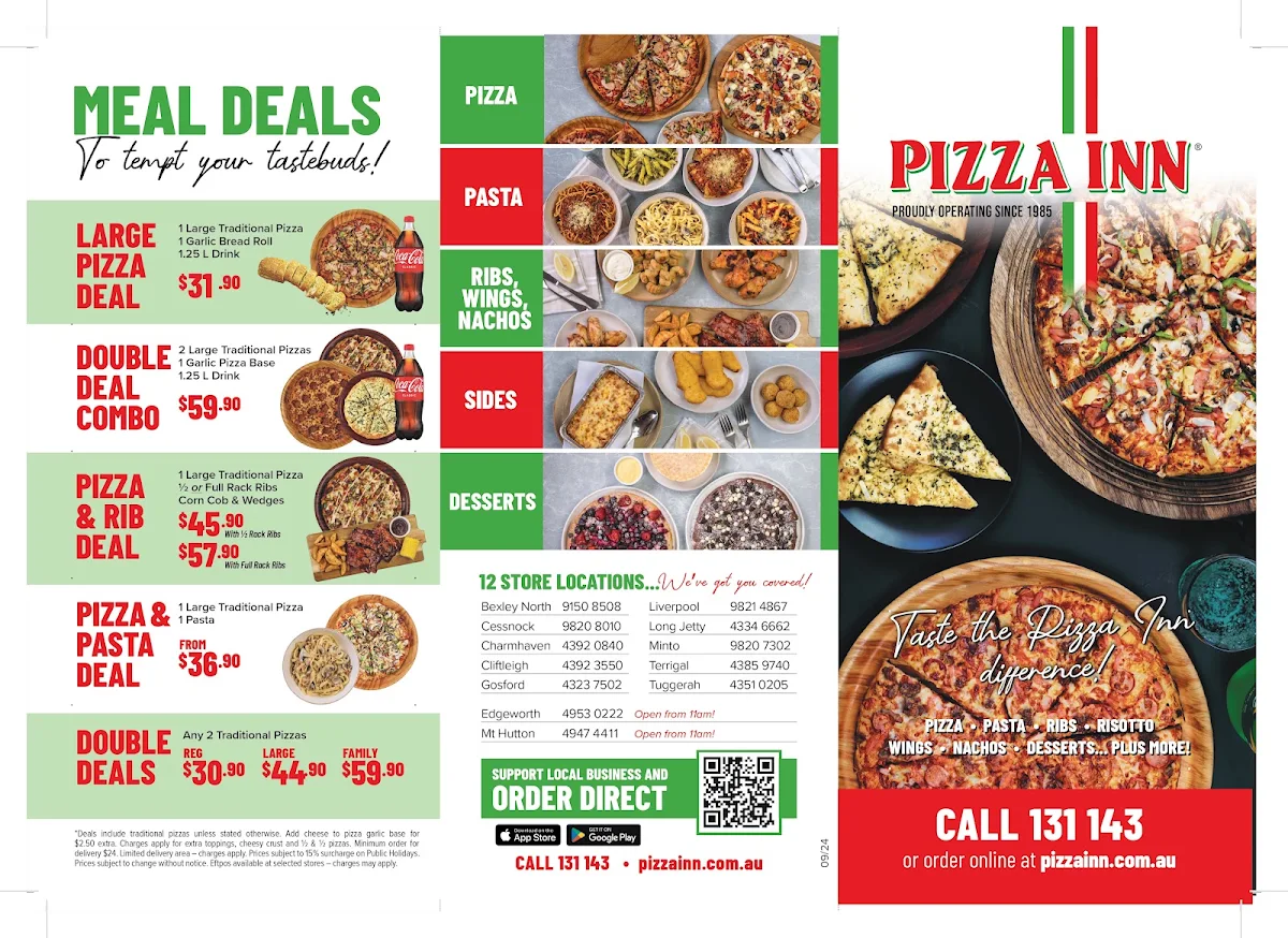 Menu, Pizza Inn