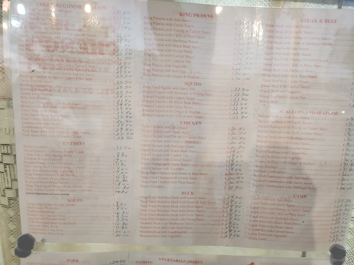 Menu, Cheng's Chinese restaurant