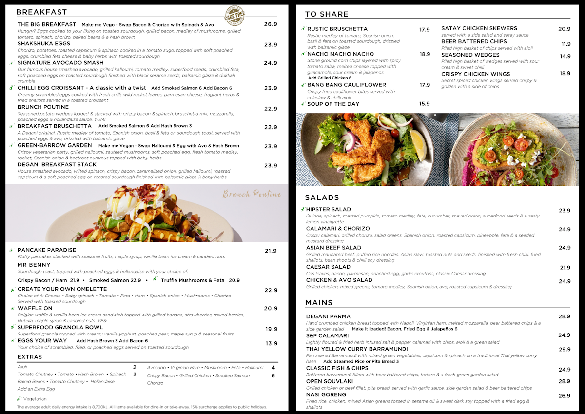 Menu, Degani Greensborough
