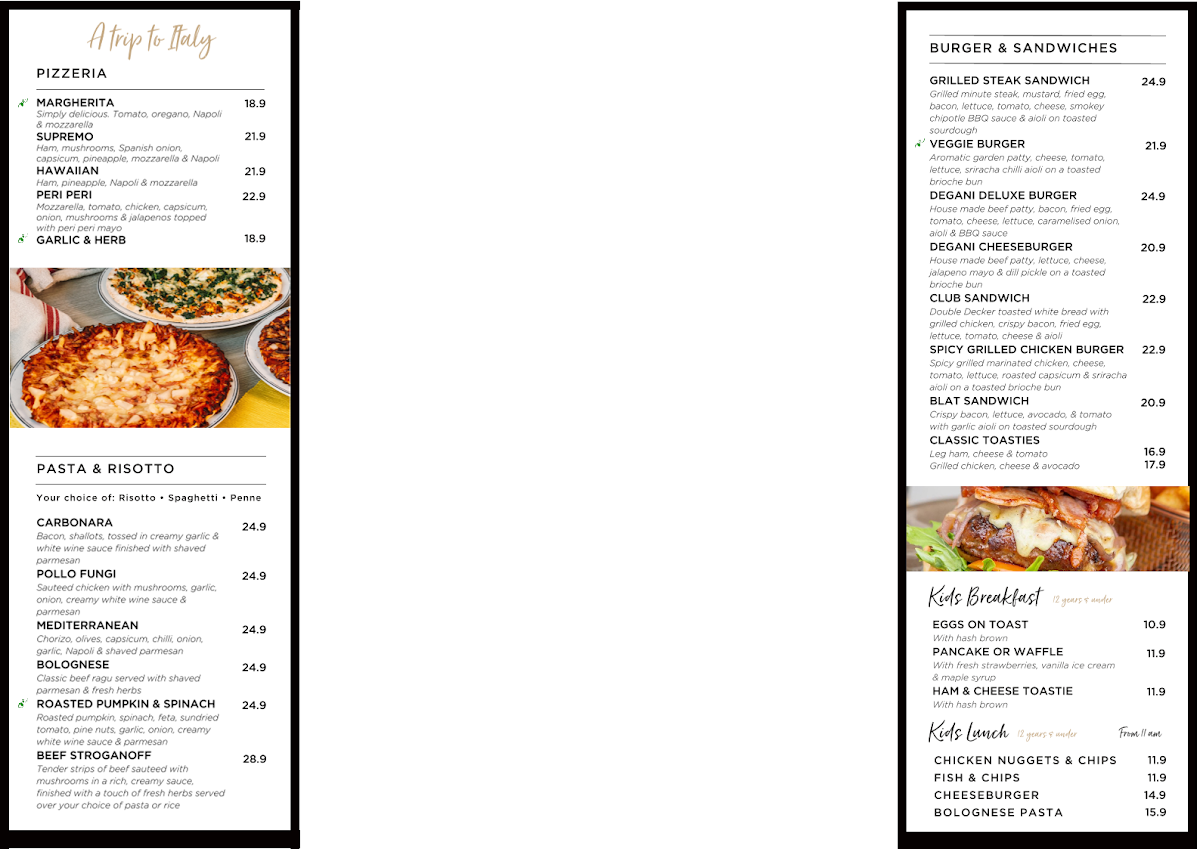 Menu, Degani Greensborough