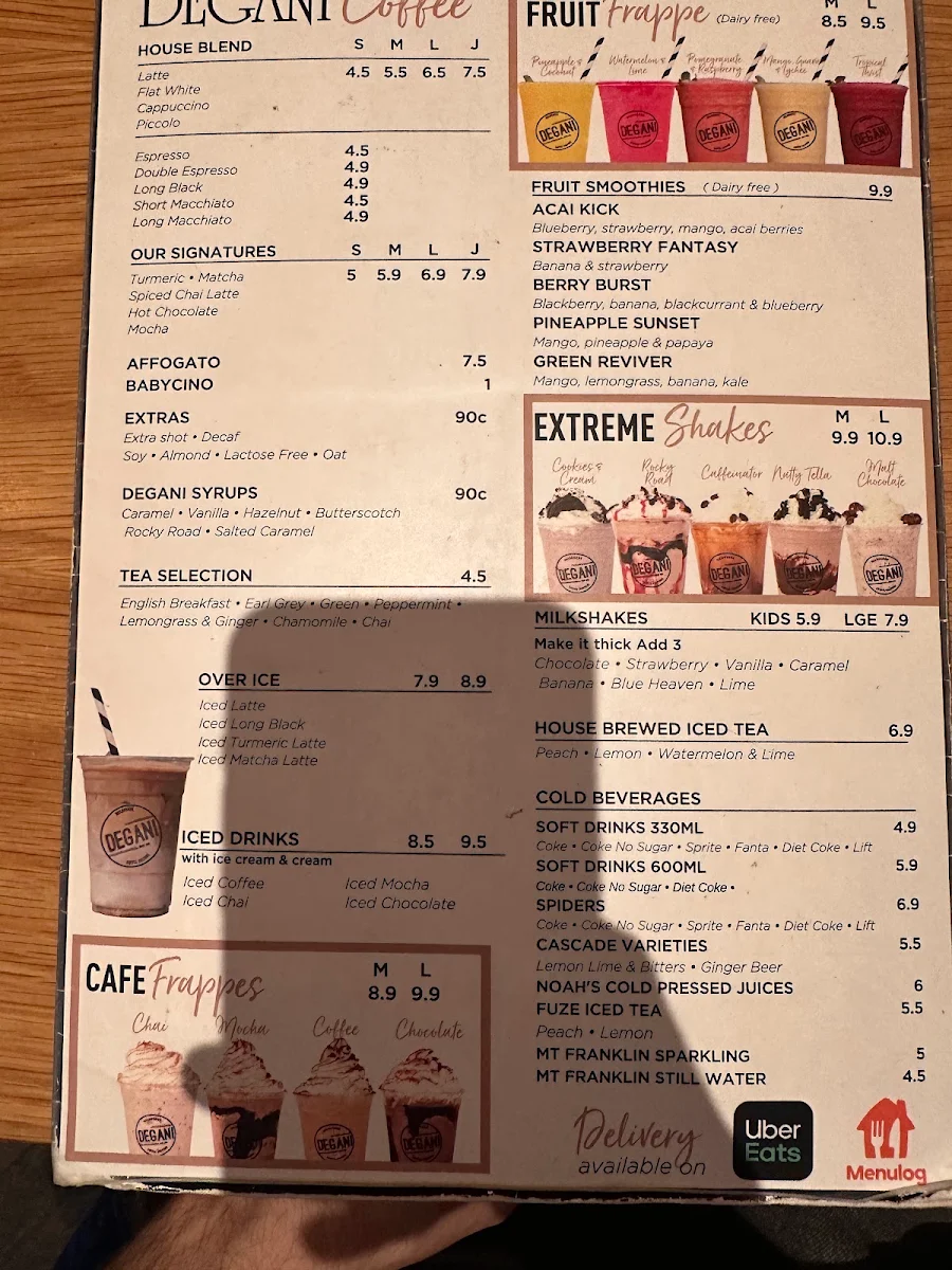 Menu, Degani Greensborough