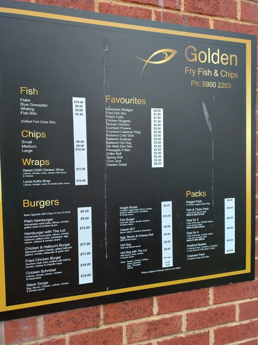 Menu, GOLDEN FRY FISH & CHIPS