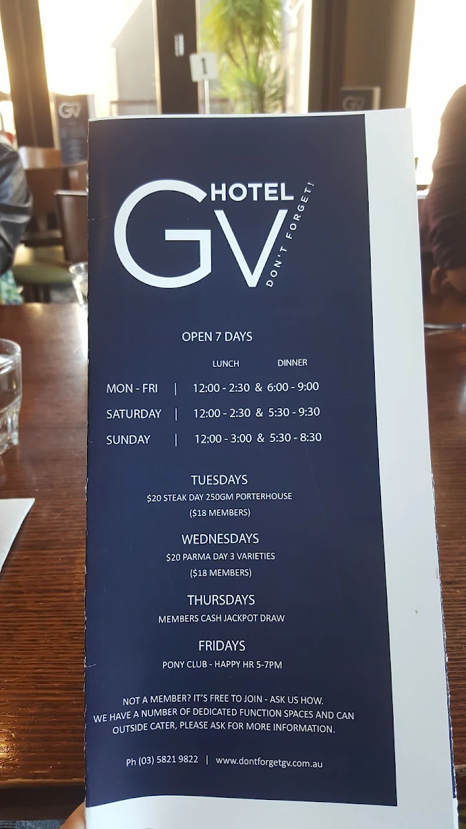 Menu, GV Hotel