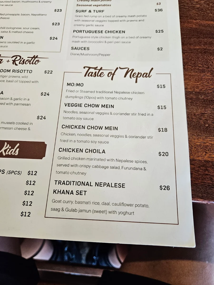 Menu, Hornsby Railway Hotel