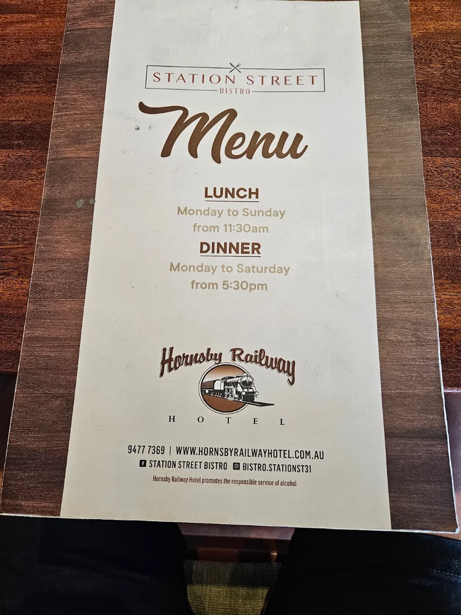 Menu, Hornsby Railway Hotel