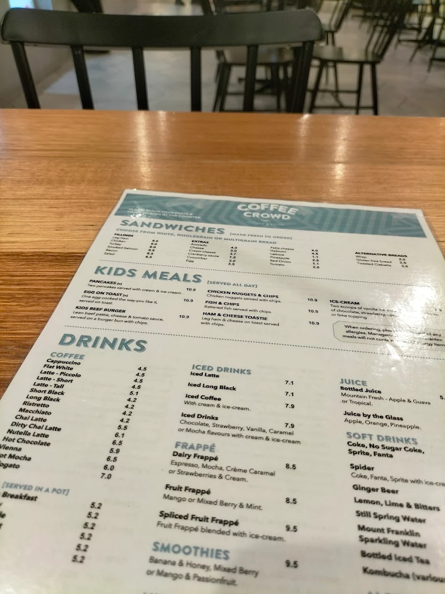 Menu, Coffee Crowd