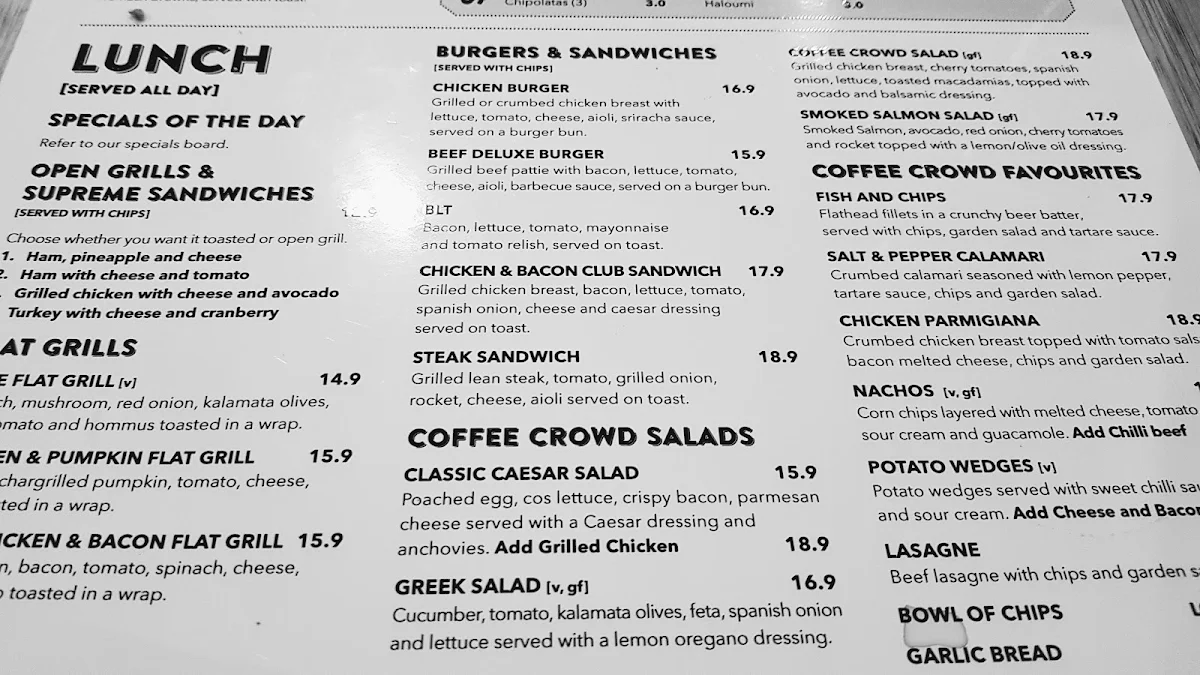 Menu, Coffee Crowd