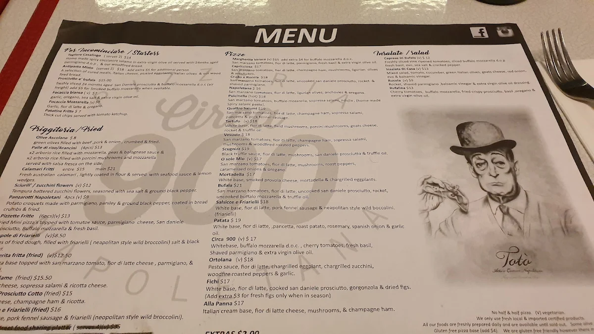 Menu, Circa 900 Pizzeria Napoletana