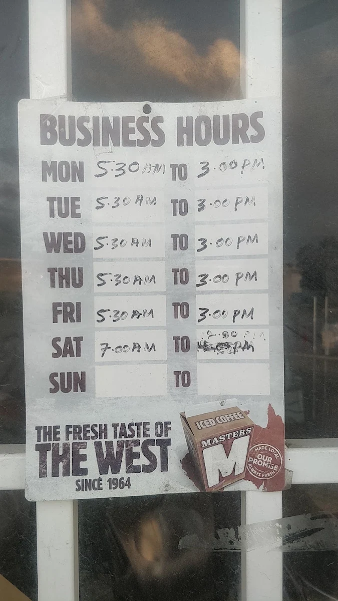 Menu, Freeway Lunch Bar