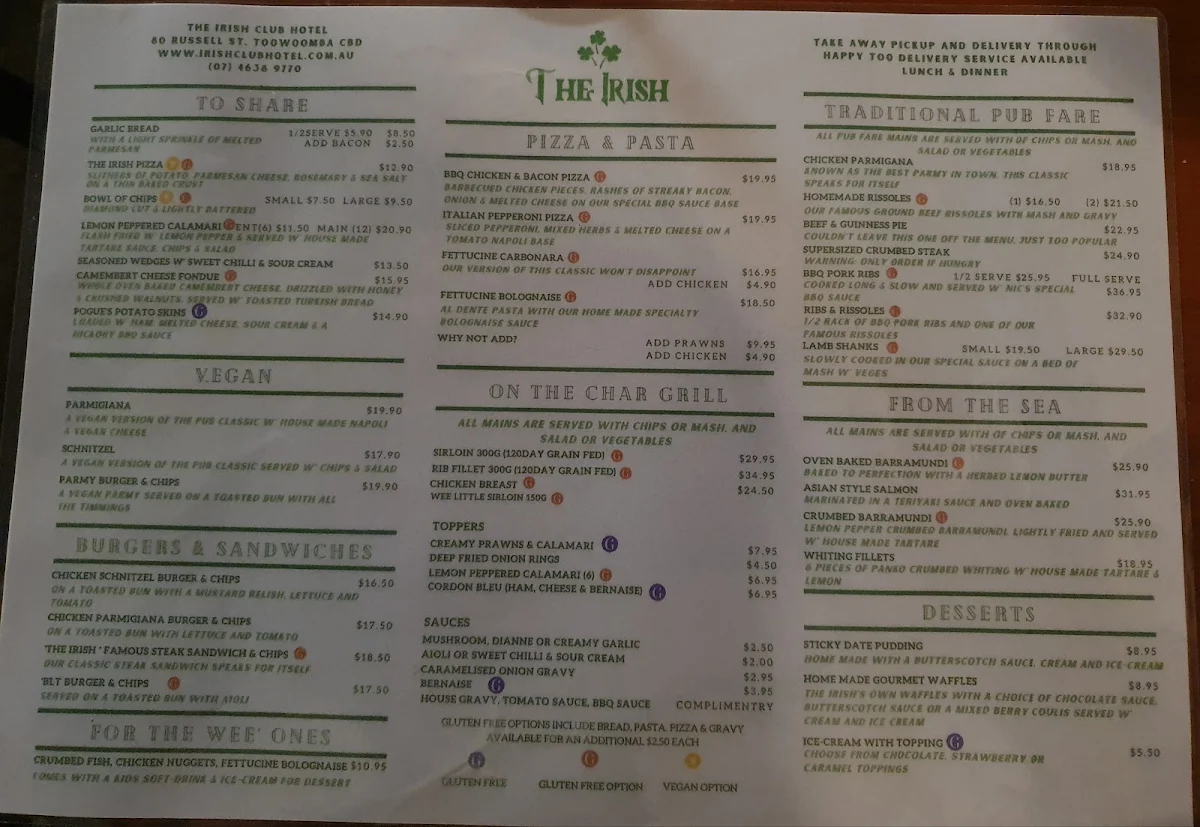 Menu, The Irish
