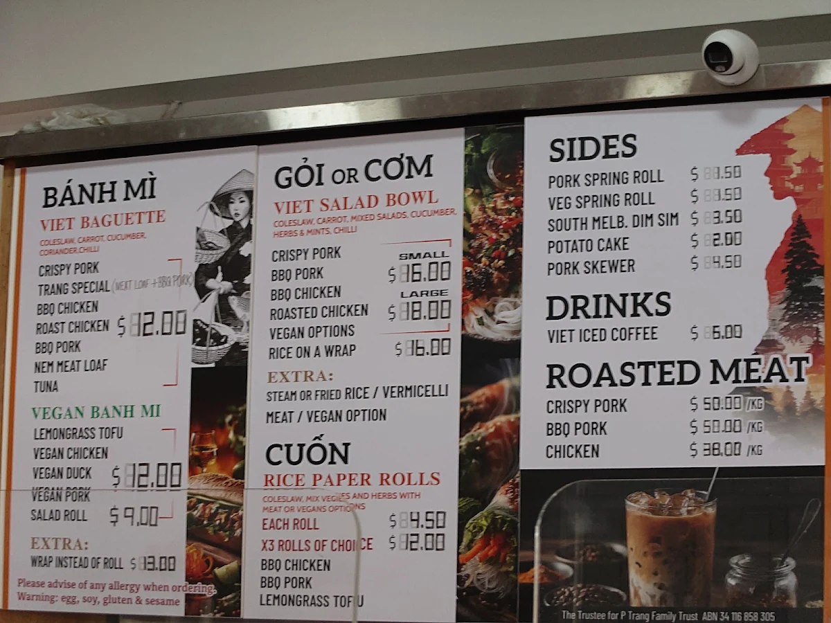 Menu, Trang Bakery & Cafe