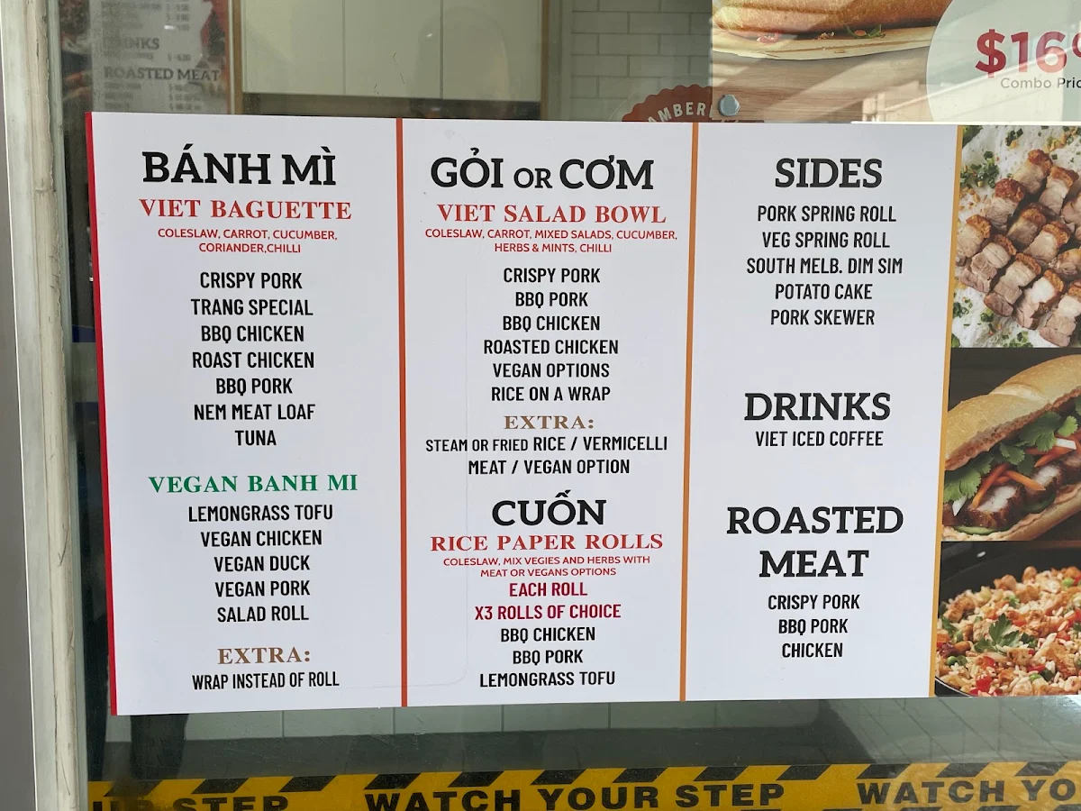 Menu, Trang Bakery & Cafe