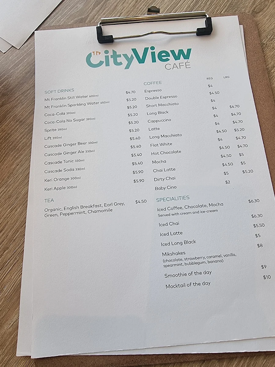 Menu, City View Café