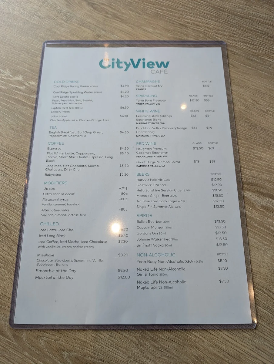 Menu, City View Café