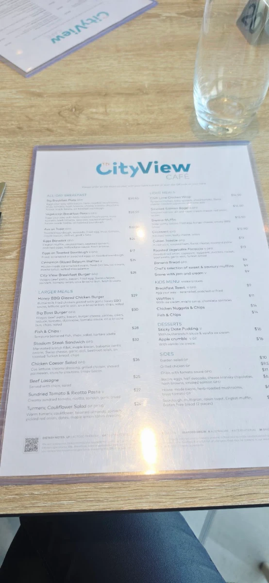 Menu, City View Café