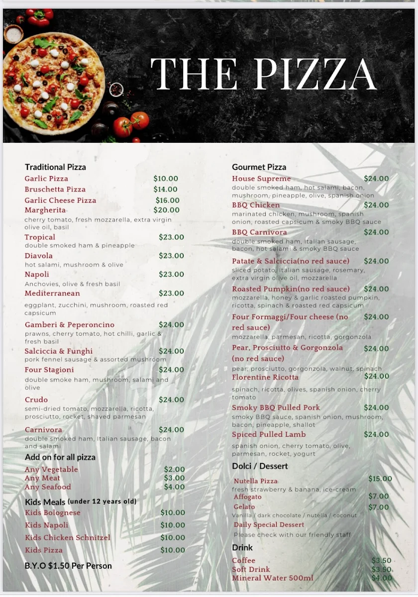 Menu, il lago pizzeria