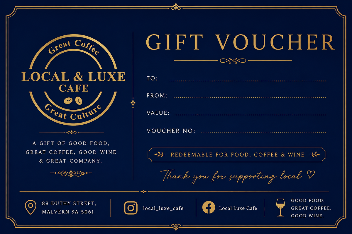 Menu, Local Luxe Cafe
