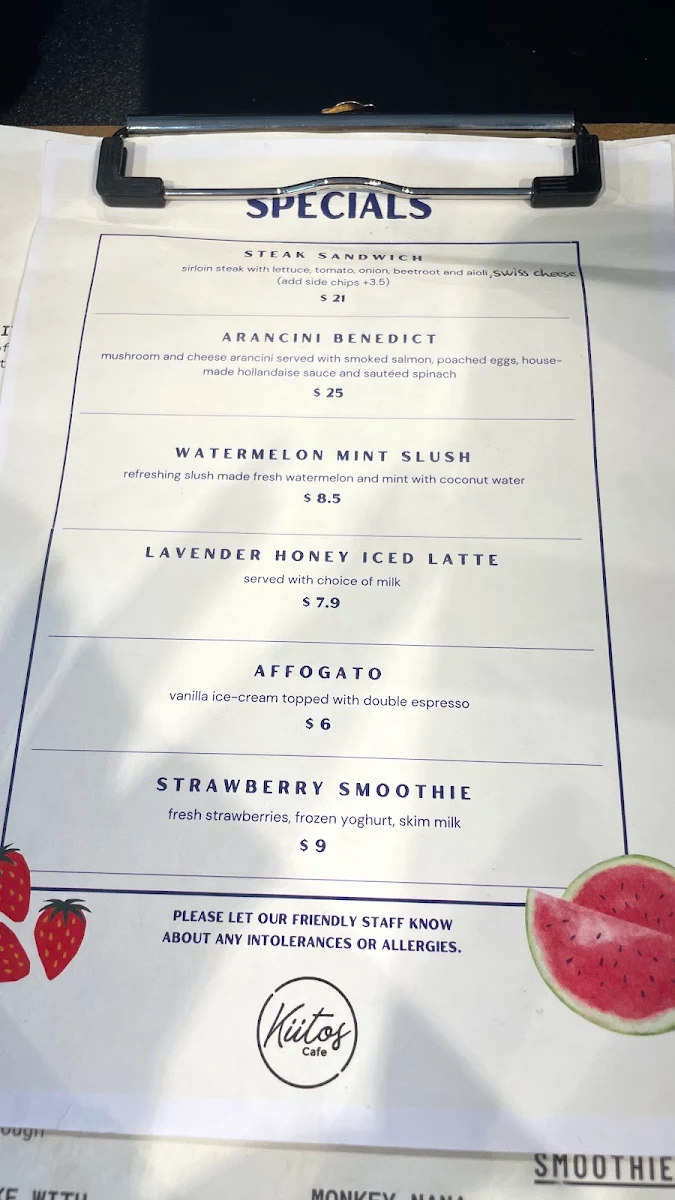 Menu, Kiitos Cafe