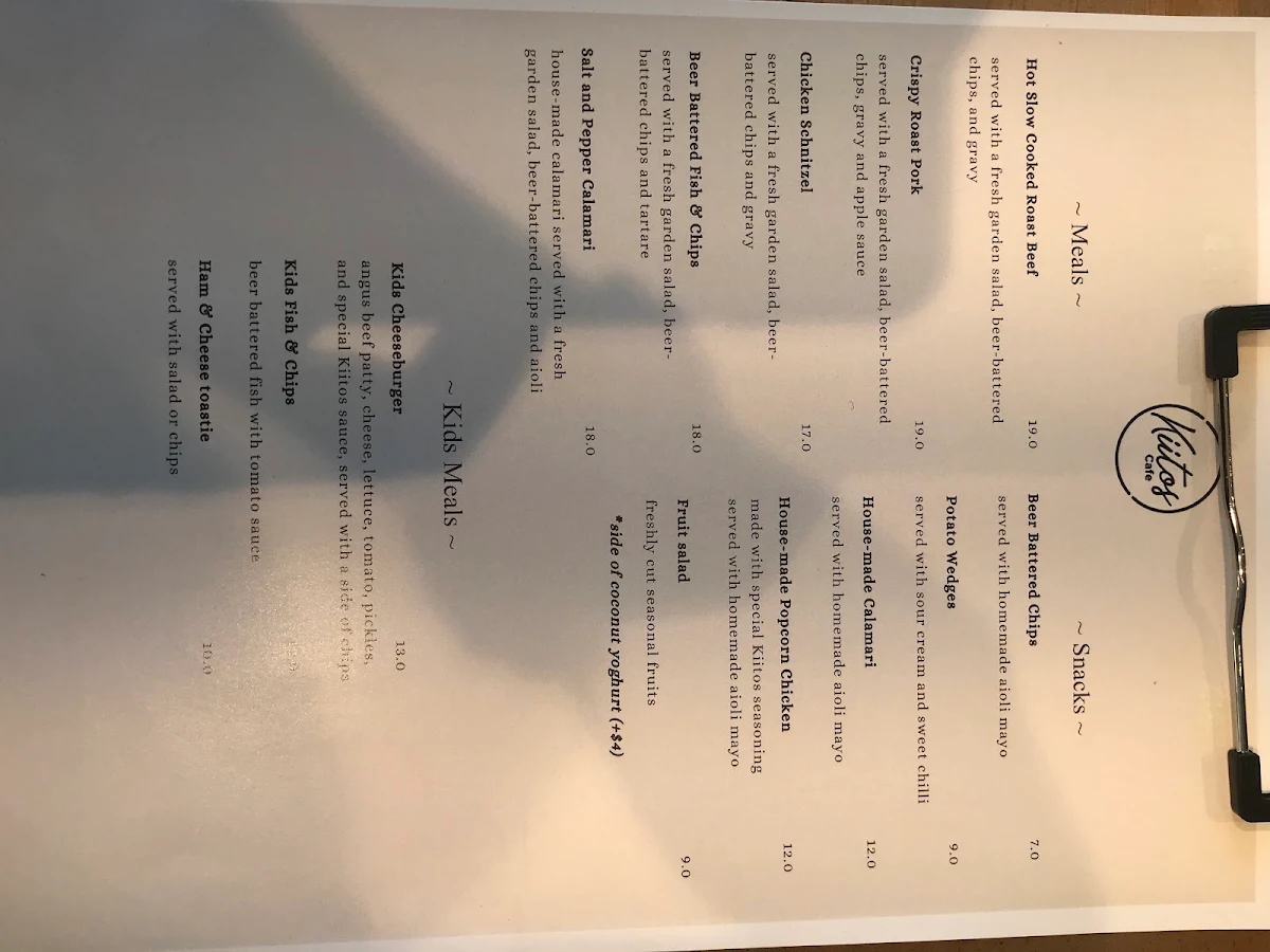 Menu, Kiitos Cafe