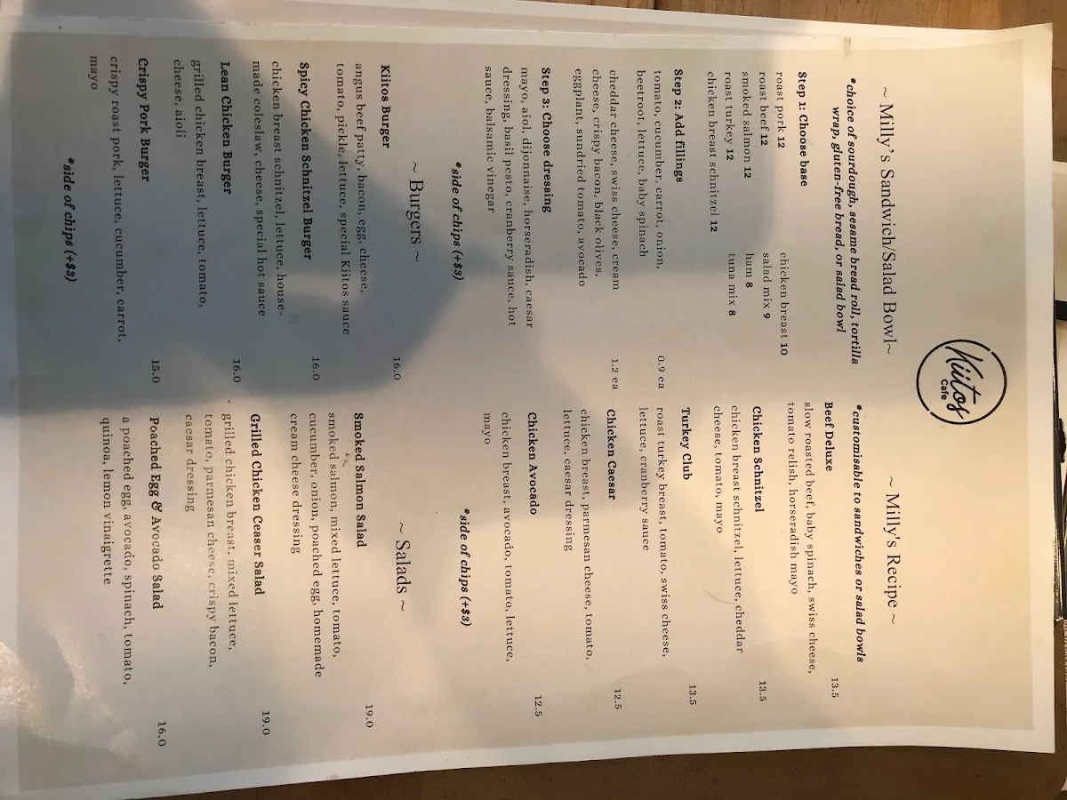 Menu, Kiitos Cafe