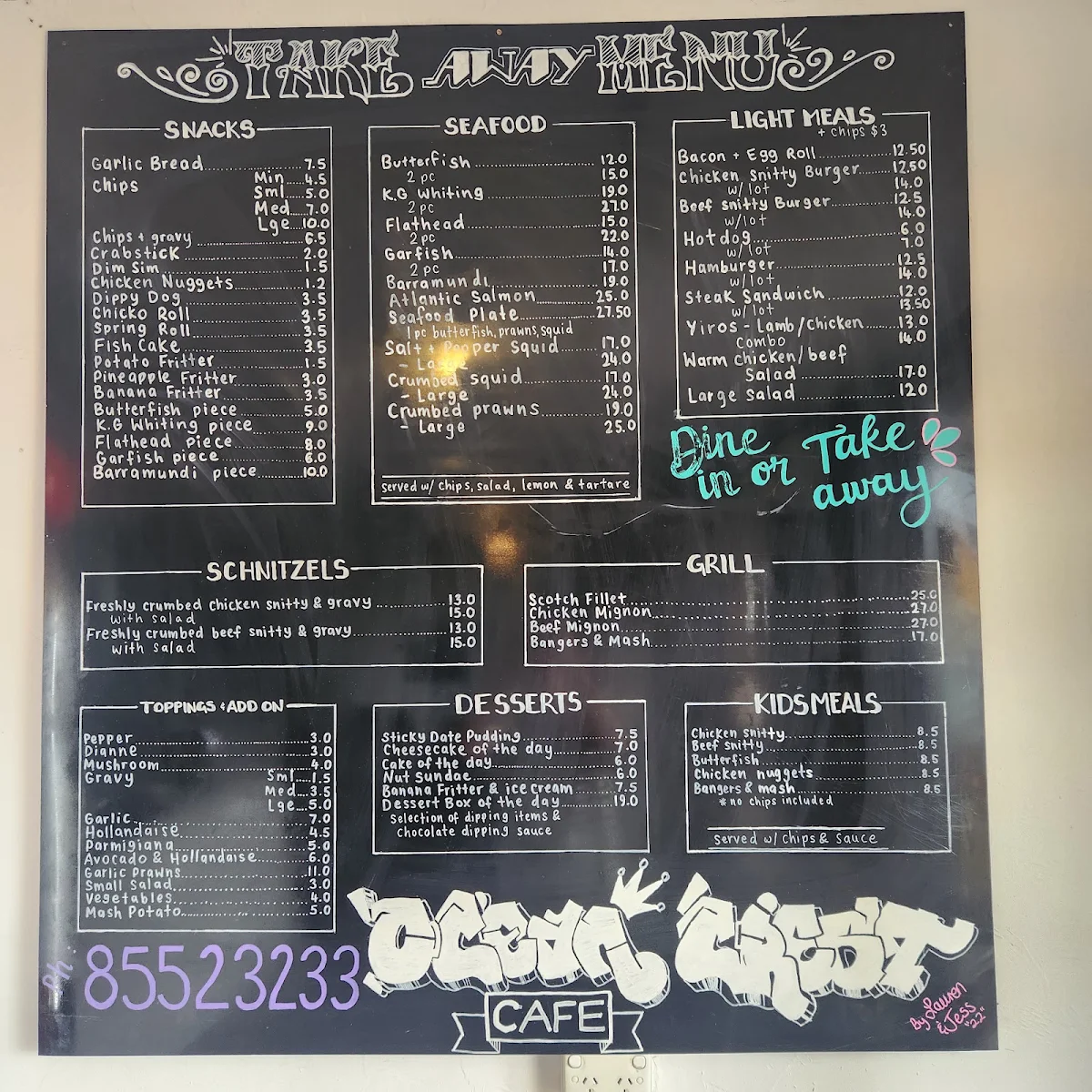 Menu, Ocean Crest Cafe