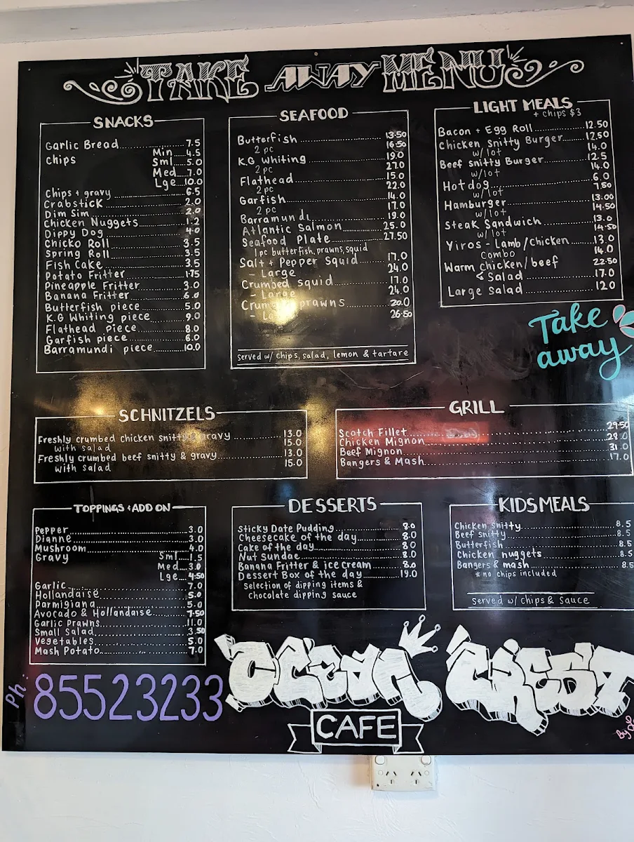 Menu, Ocean Crest Cafe