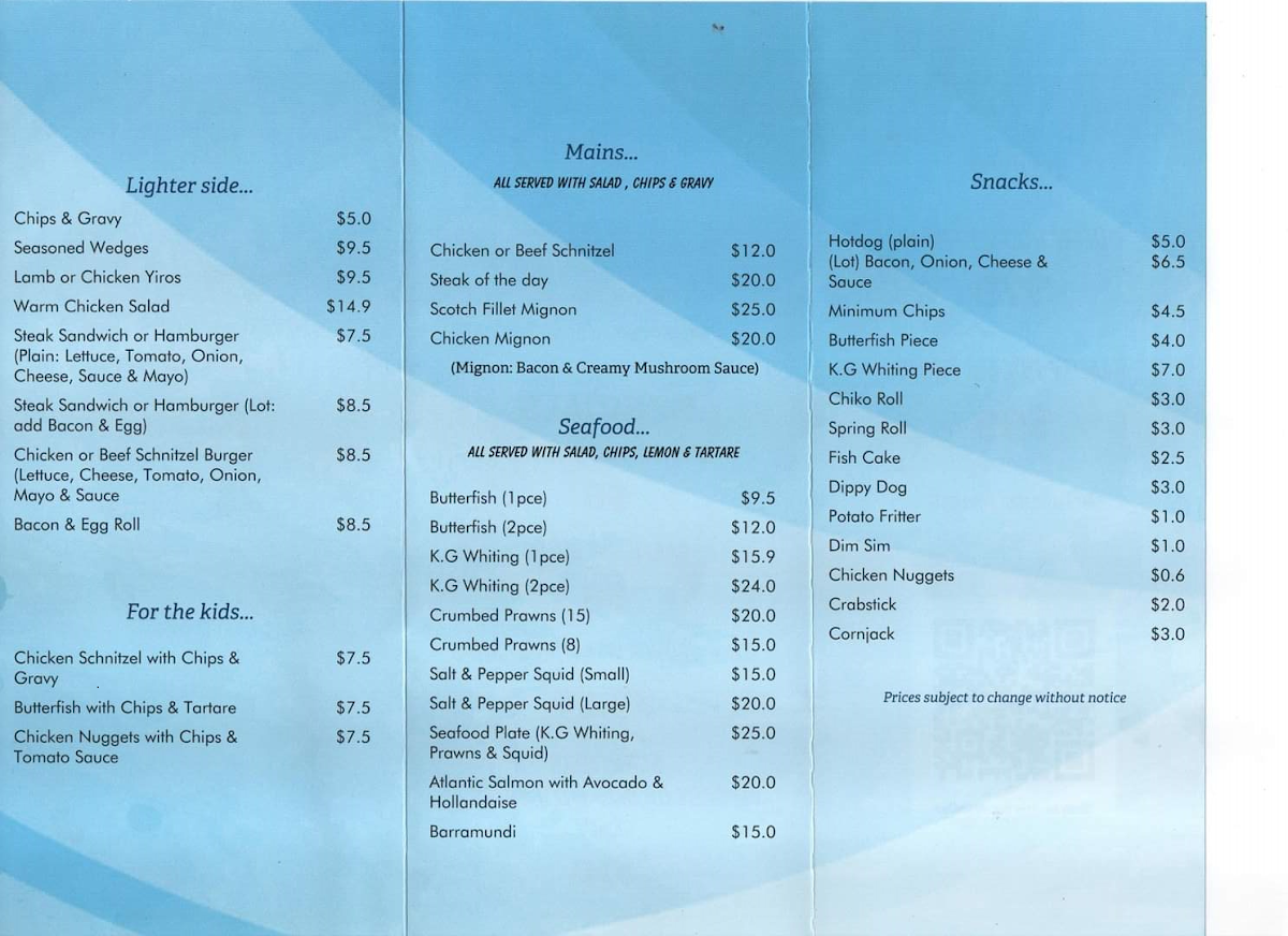 Menu, Ocean Crest Cafe
