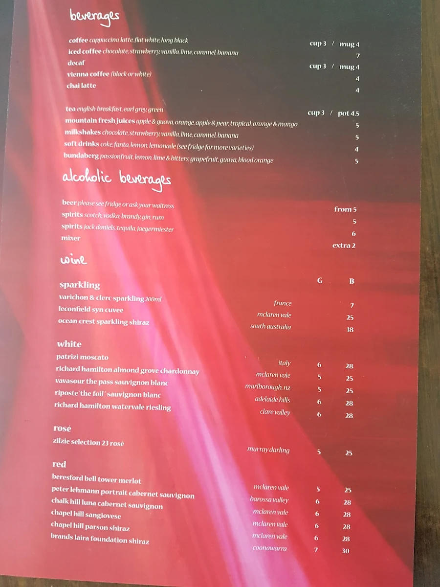 Menu, Ocean Crest Cafe