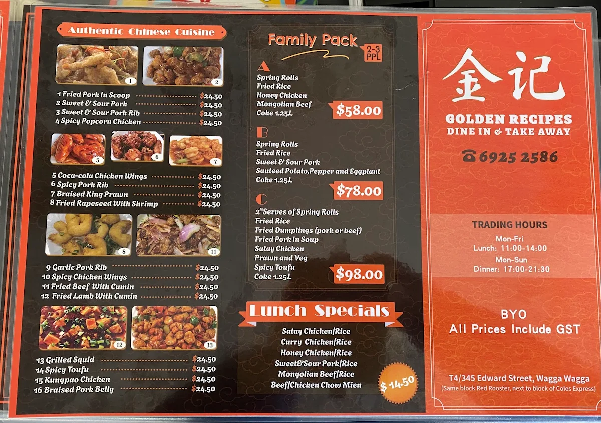 Menu, Golden Recipes