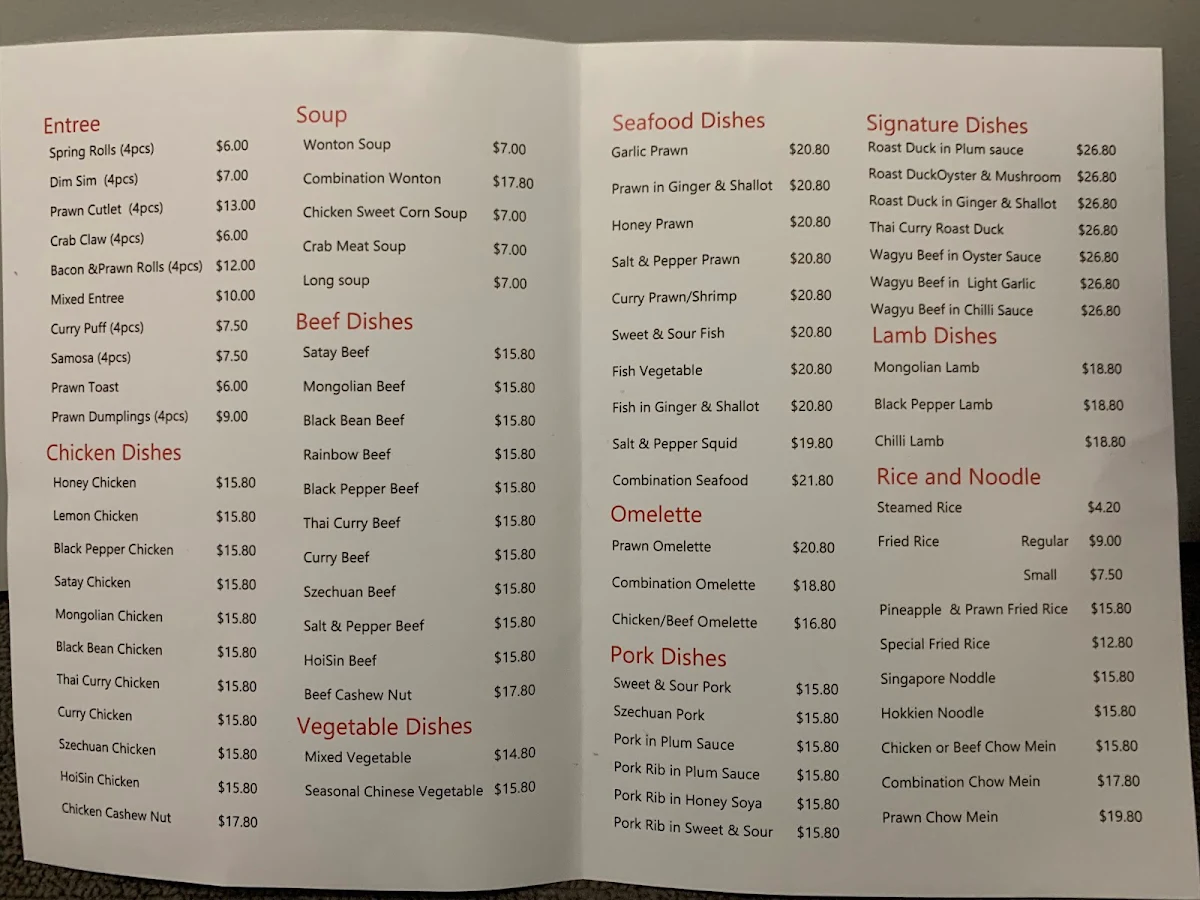 Menu, Golden Recipes