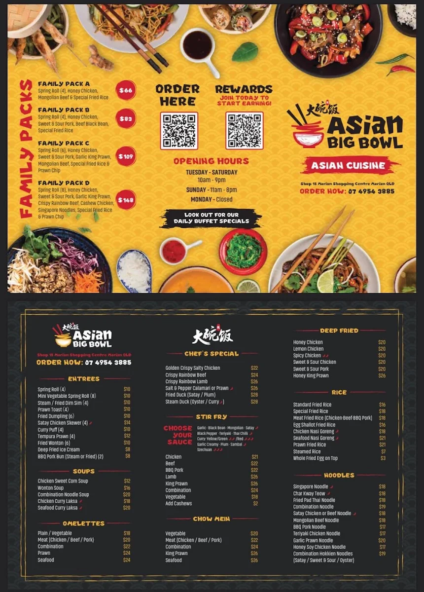 Menu, Asian Big Bowl
