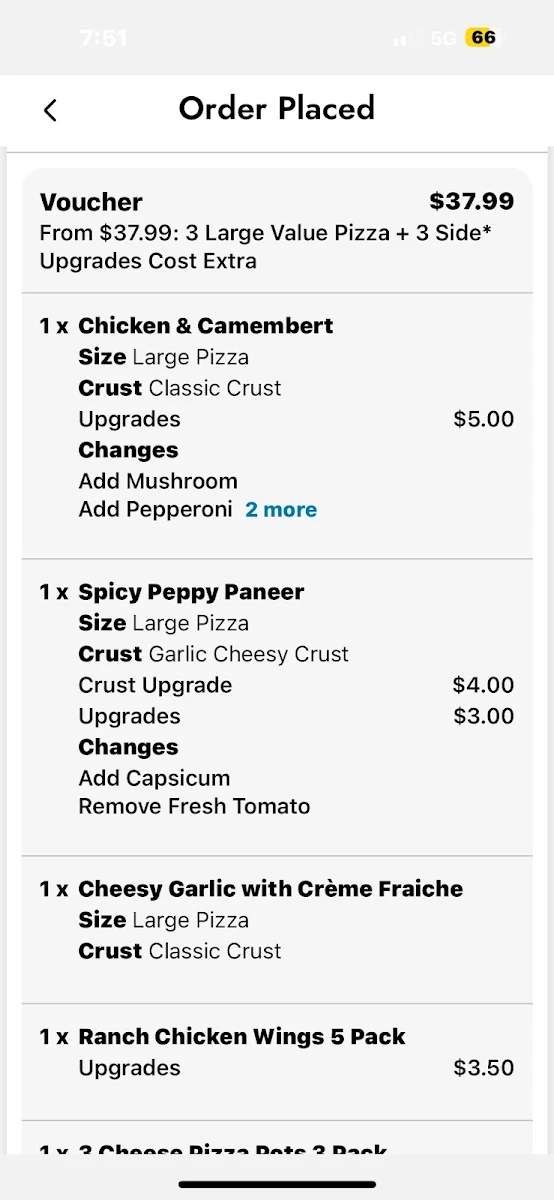 Menu, Domino's Pizza Erindale
