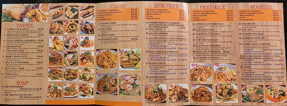 Menu, Pure Thai Restaurant Northmead