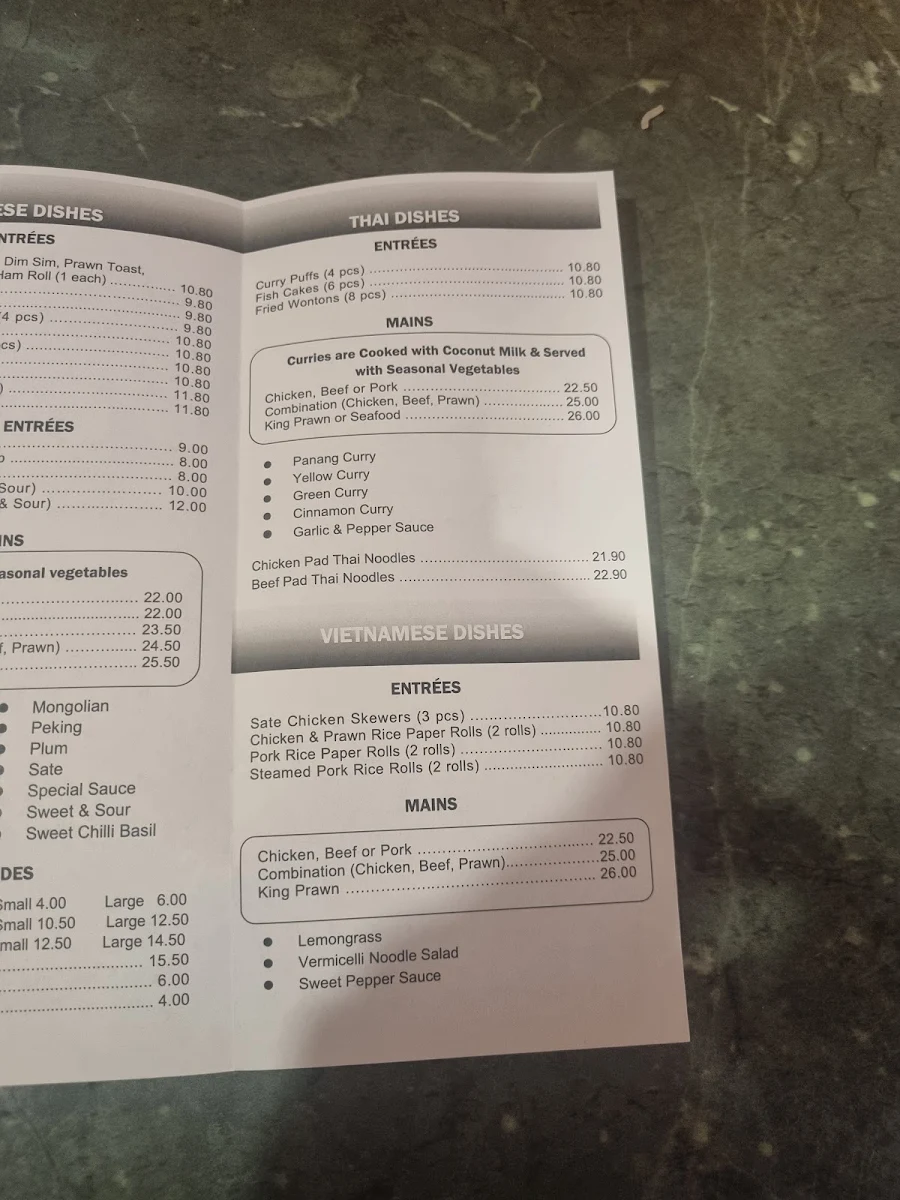 Menu, High Sea Asian Restaurant