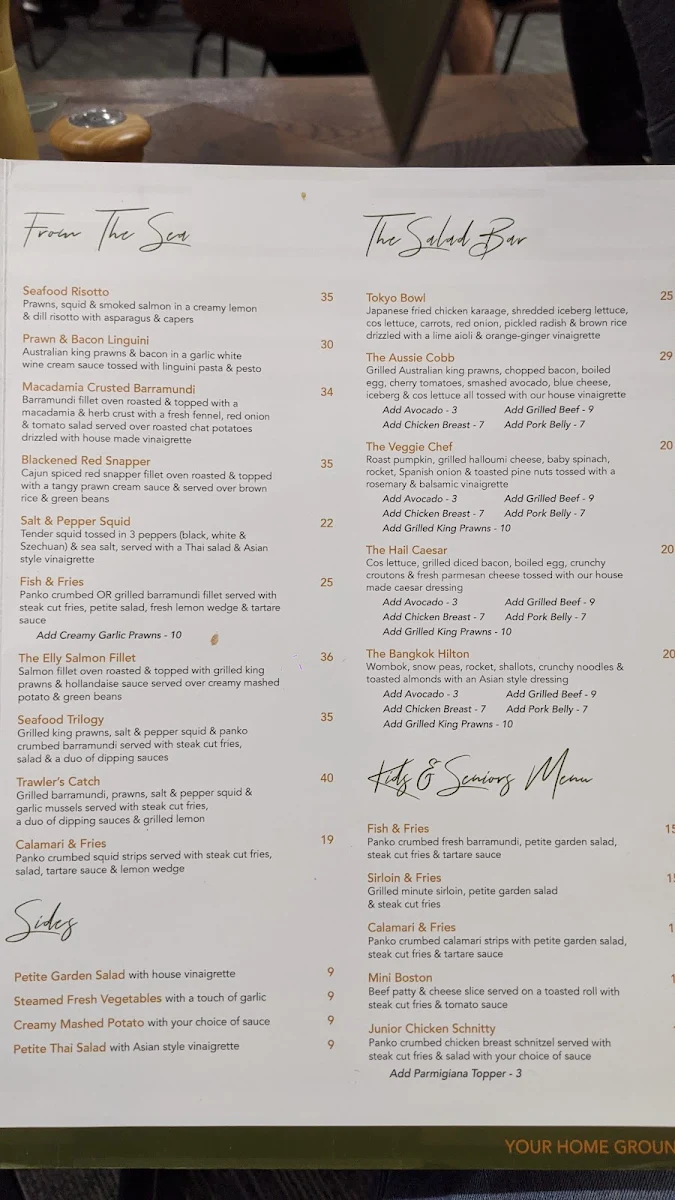 Menu, Elanora Hotel East Gosford